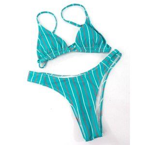 Women's Swim Ware Stripped Bikini Adjustable Straps, Cheeky Bottom Small NWT